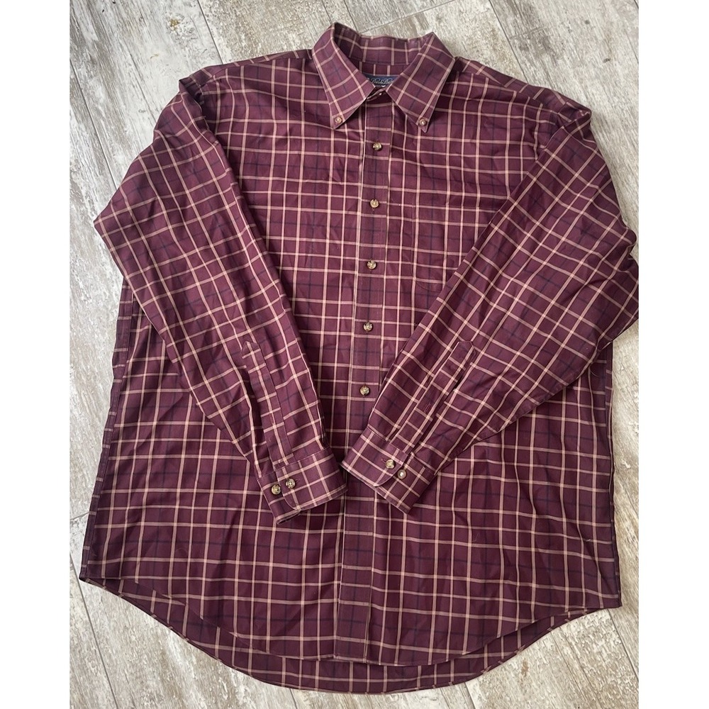 Brooks Brothers Long‎ Sleeve Button Down Shirt Mens XL Maroon Check